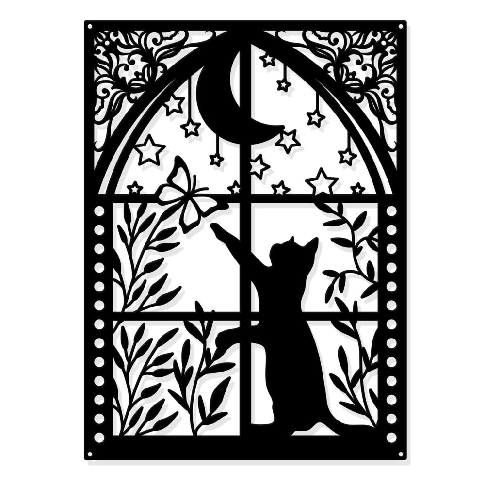 Cat Metal Wall Decor, 11.8x8.6 Black Wall Hanging Decor Window With Cat And🫲